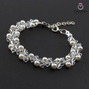 Swarovski perły i srebro - bransoletka ślubna -SB13 ecru 16 cm